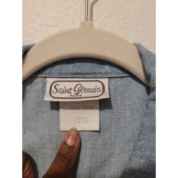 Vtg 90s Saint Germain Paris Denim Western Vest Button Wmn S Boho Patchwork - Picture 6 of 11